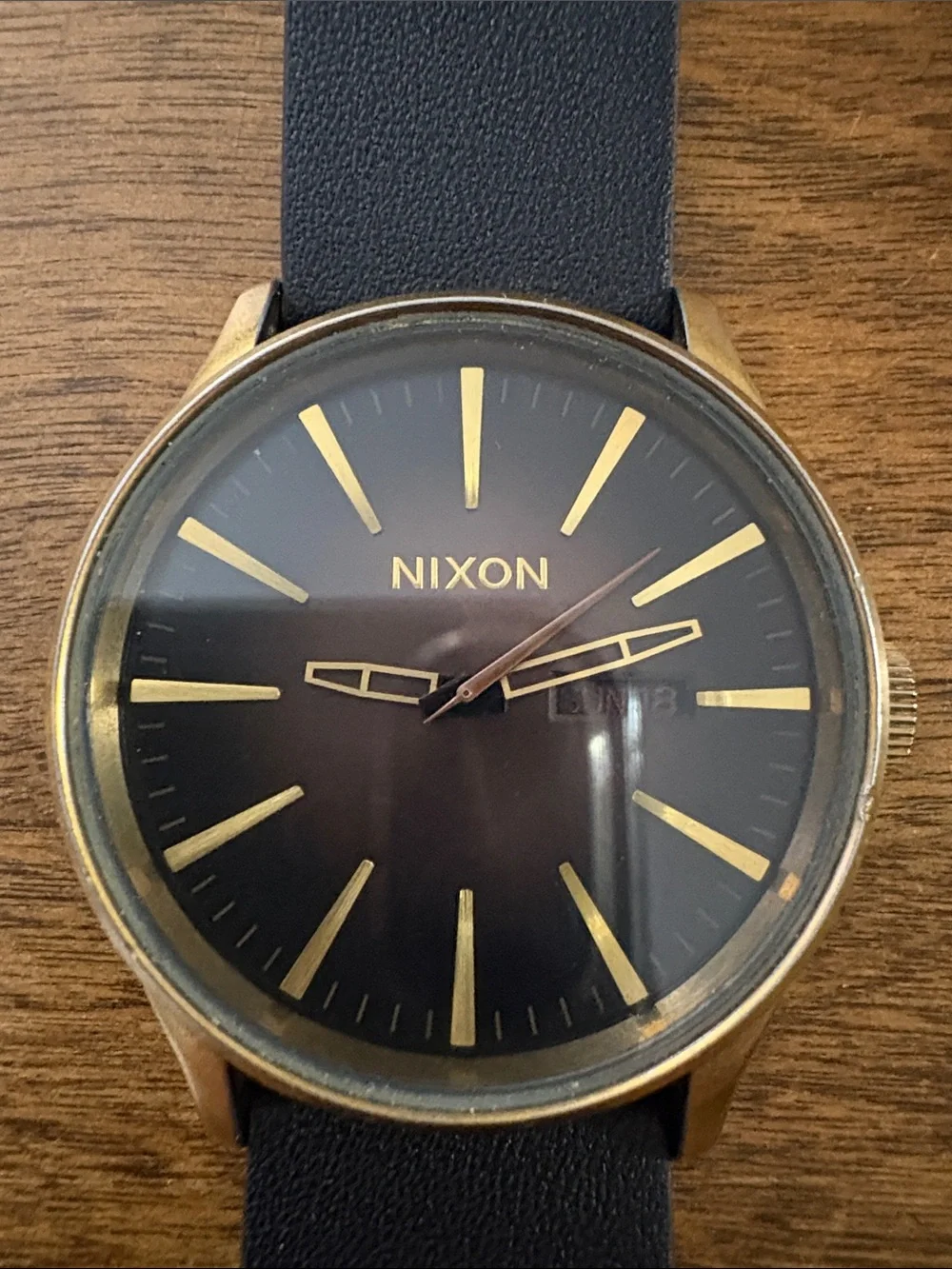 Nixon Sentry Black Leather Strap Watch with Bronze-Tone Case
